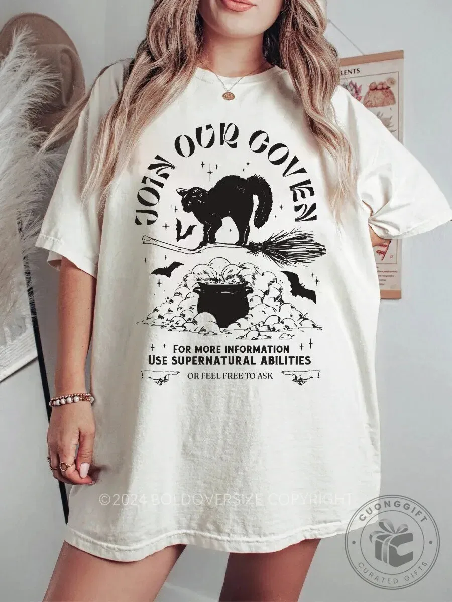 Join Our Coven Black Cat Witchy Halloween T-Shirt