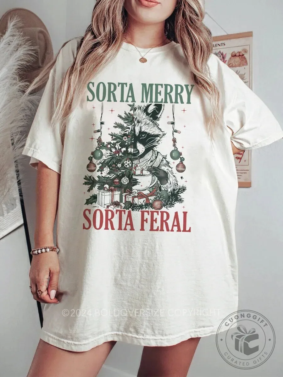 Sorta Merry Sorta Feral Raccoon Christmas Tree Holiday T-Shirt