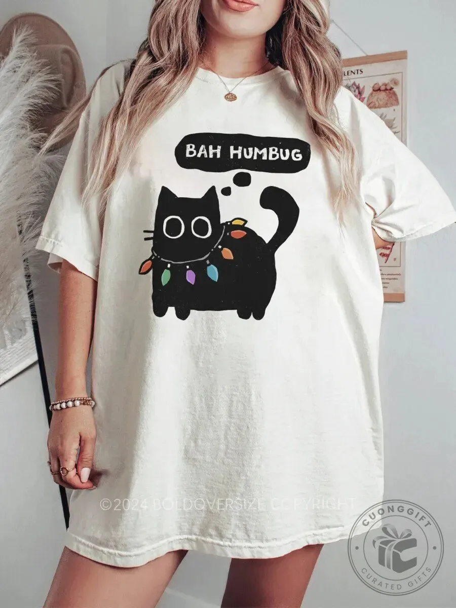 Bah Humbug Cat Christmas Lights Funny Holiday T-Shirt